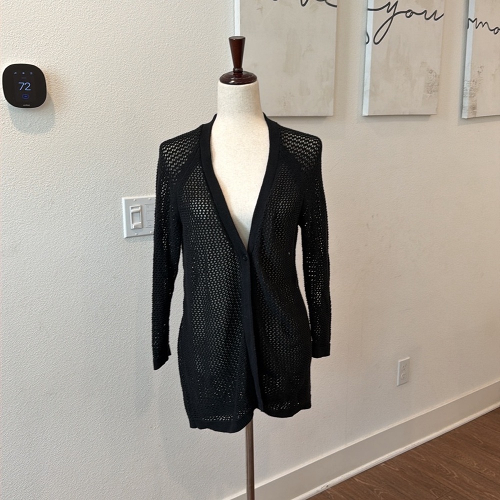 Workshop Republic Clothing Black Open Weave Cardigan